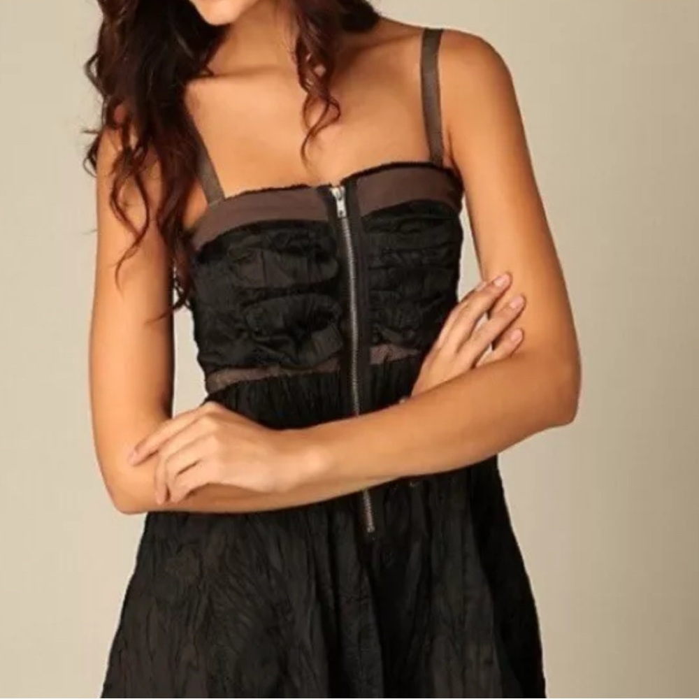 FREE PEOPLE CHRISTINA BLACK W/BROWN TRIM MINI DRESS